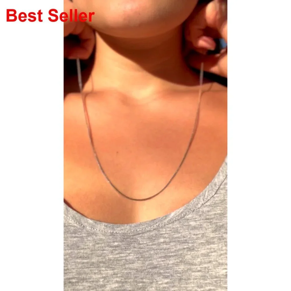 18K Gold Plated 925 Sterling Silver Box Chain Necklace 0.8mm